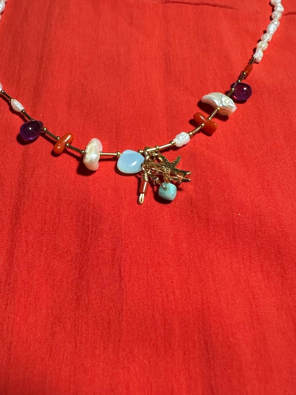 Multicolor Beaded Necklace with Opal & Semiprecious Stone Accents